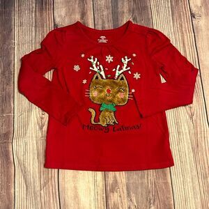 Mix & Match Girls Size 6 Christmas Cat Red Long Sleeves Holiday shirt